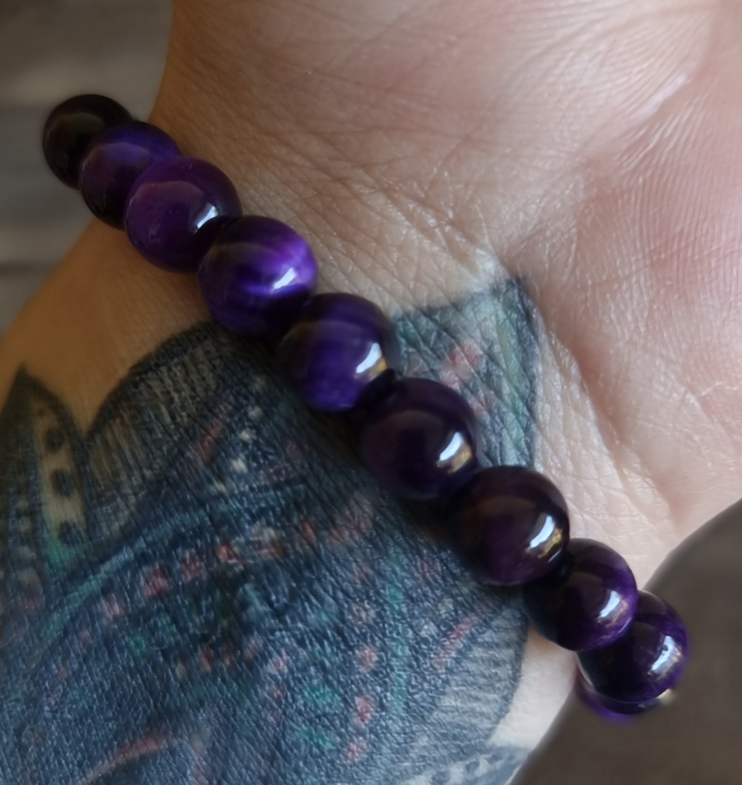 TIGER EYE PURPLE ENERGY BRACELET 8 mm - PROTECTION