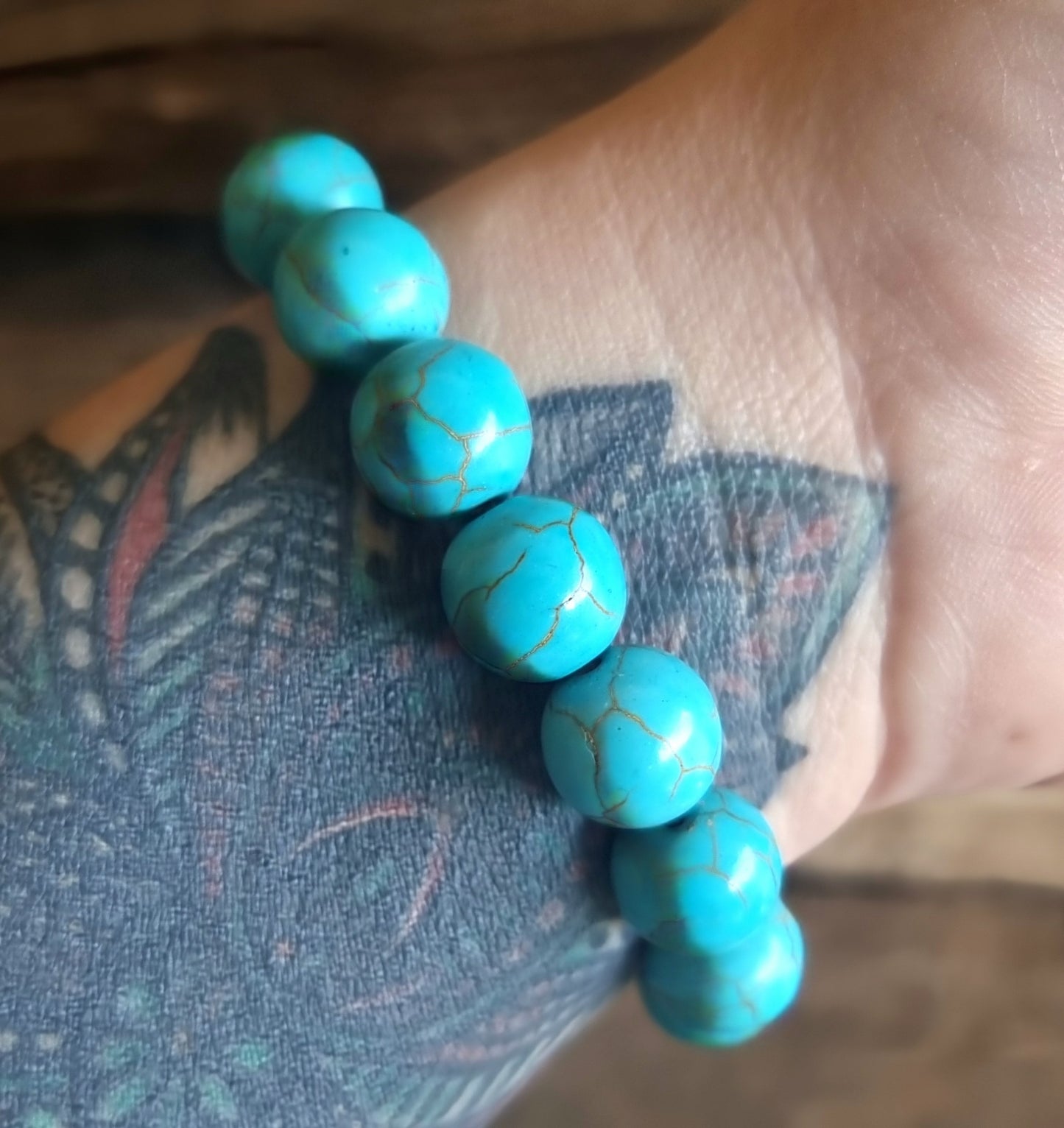 TURQUOISE HOWLITE ENERGY BRACELET 12 mm - GOOD FORTUNE