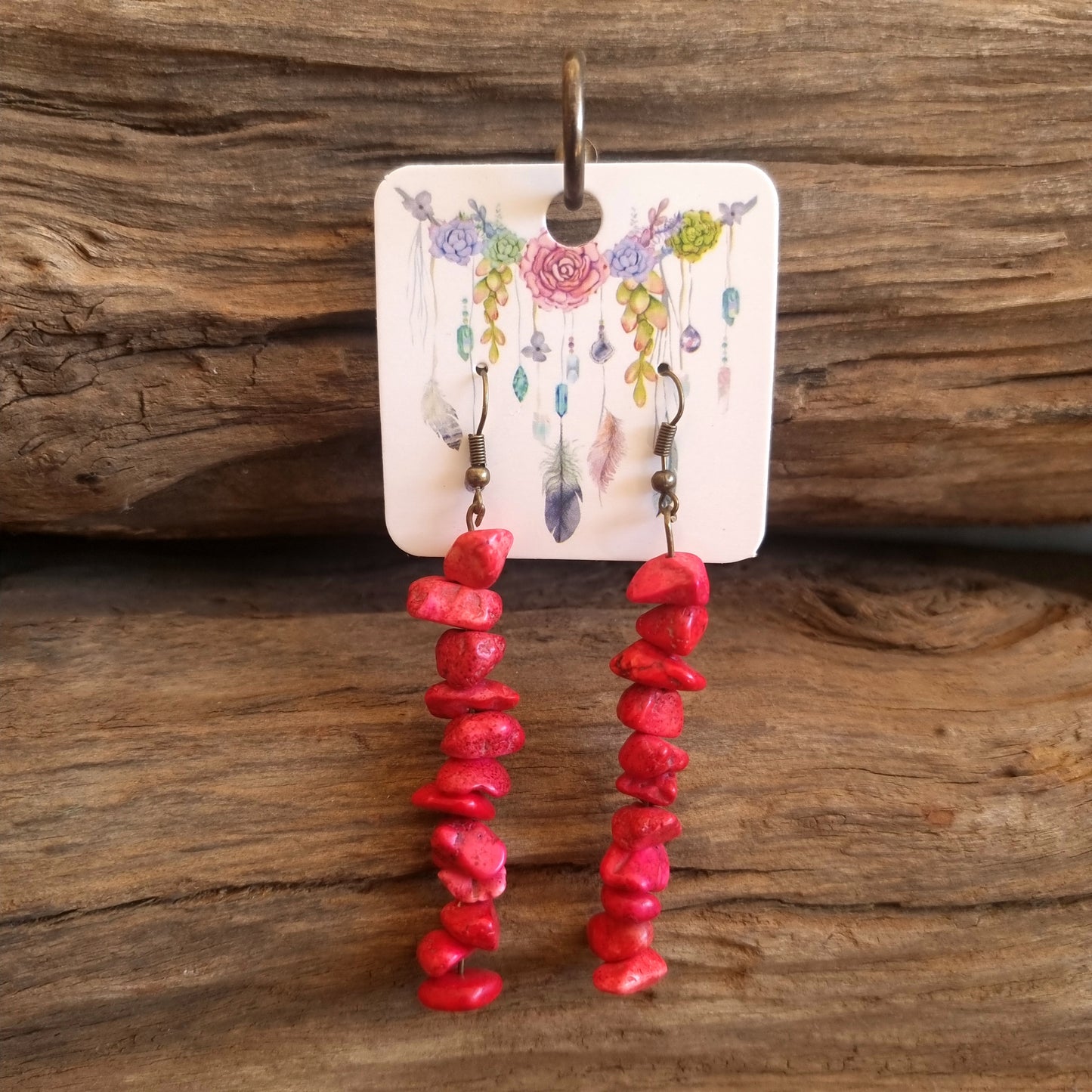 RED HOWLITE EARRINGS 7cm - THE CALMING STONE