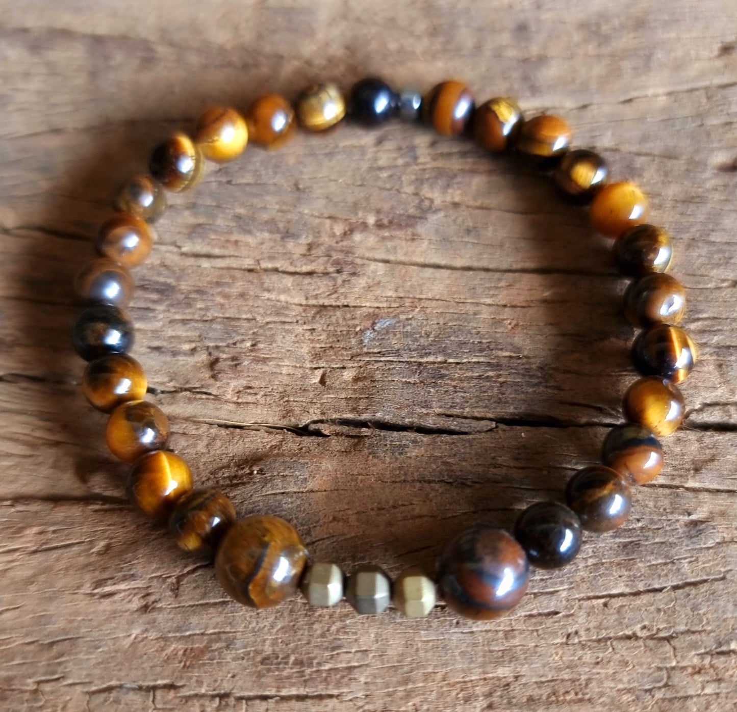 TIGER EYE & HEMATITE DUO ENERGY BRACELET 6 mm - GROUNDING, PROTECTION & PROSPERITY