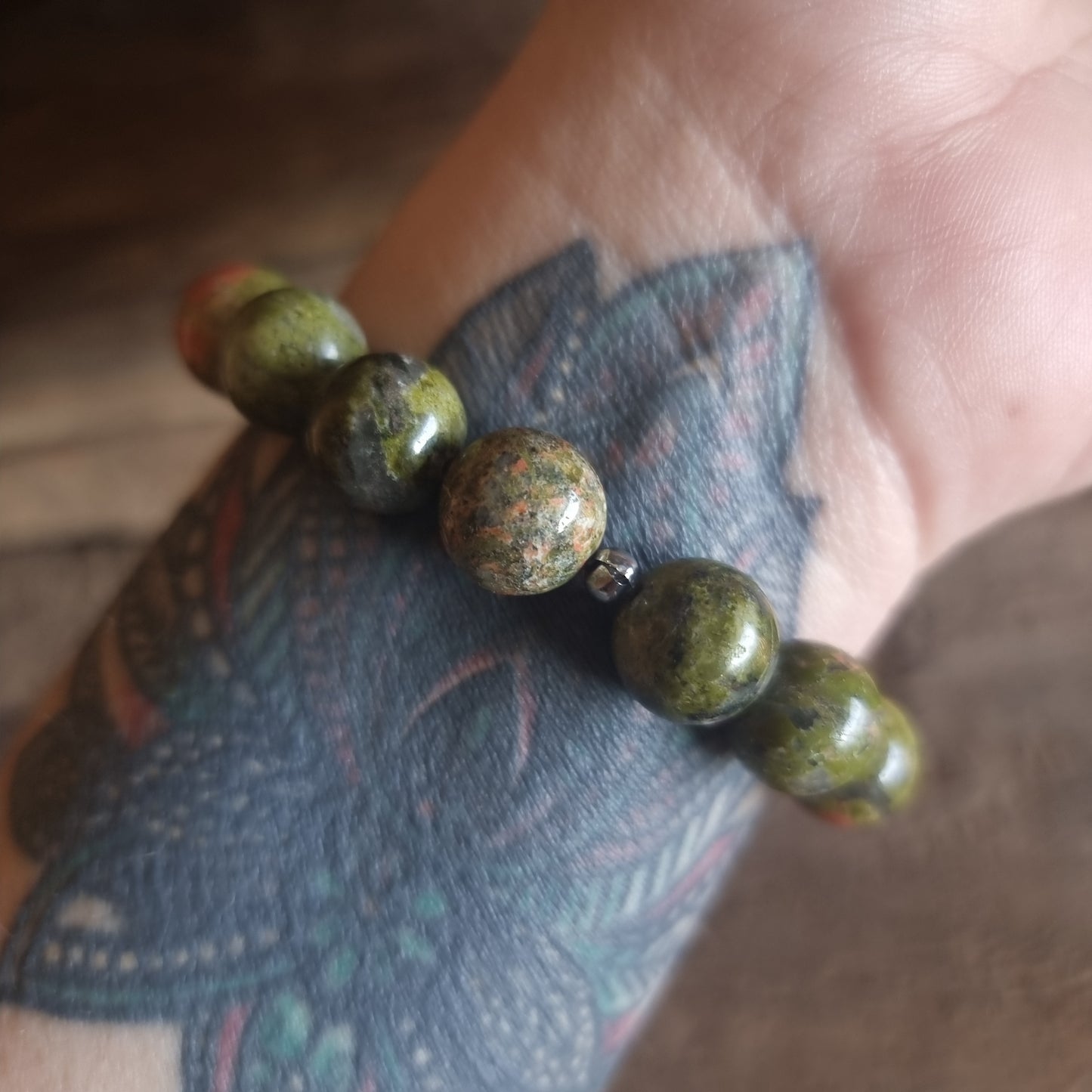 TIGER EYE & UNAKITE JASPER DUO ENERGY BRACELET 12 mm - NEW BEGINNINGS