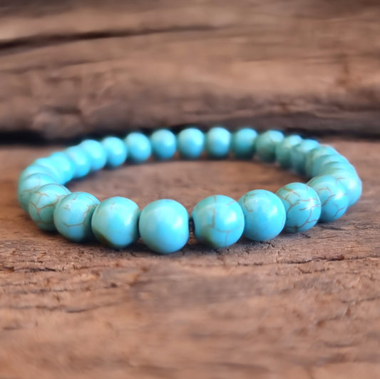 TURQUOISE HOWLITE ENERGY BRACELET 8 mm - GOOD FORTUNE