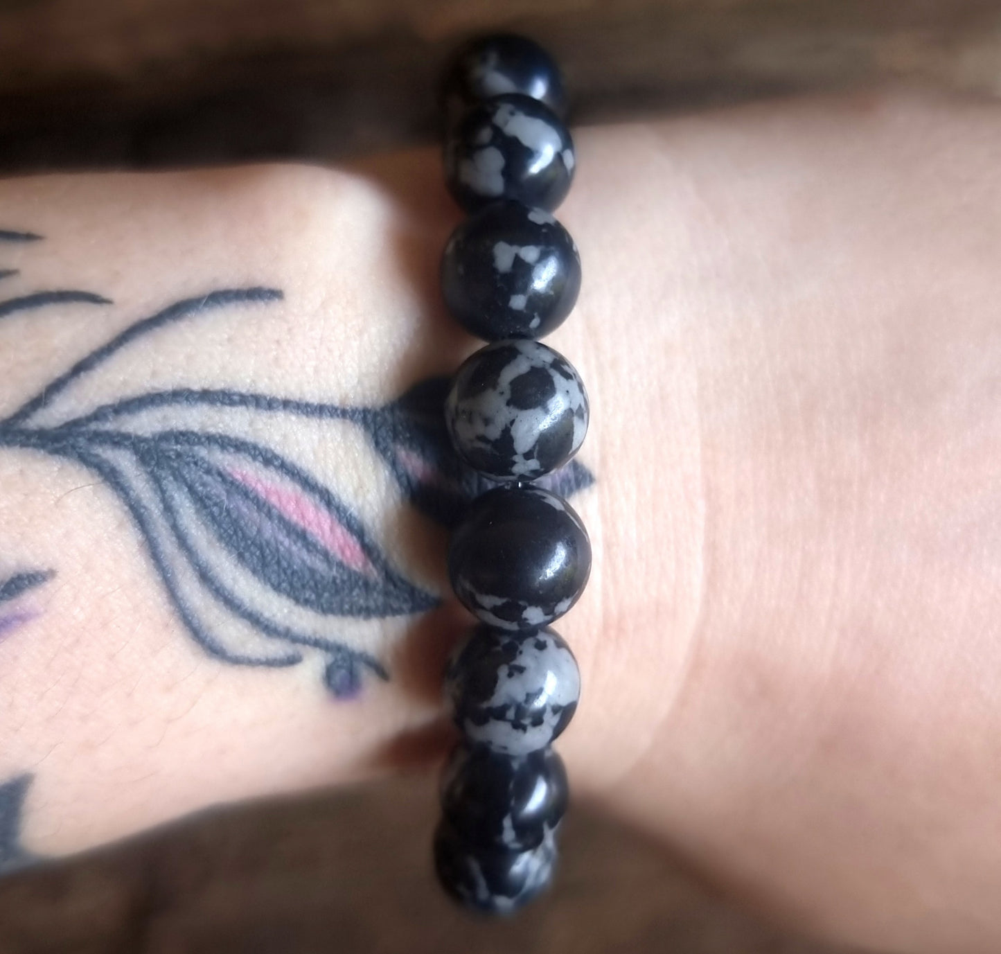 SNOWFLAKE OBSIDIAN ENERGY BRACELET 10 mm - GROUNDING