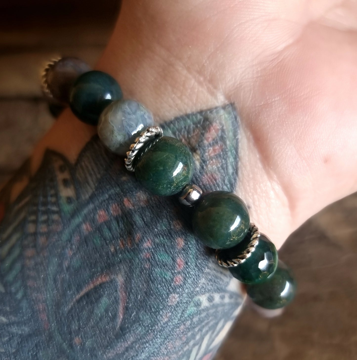 GREEN MOSS AGATE & GREEN AGATE FACETED BRACELET 10 mm - ABUNDANCE