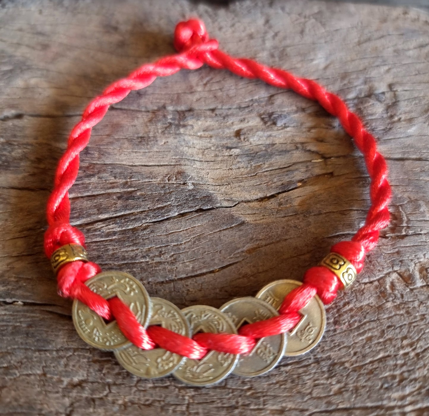 LUCKY 5 COINS RED WOVEN BRACELET