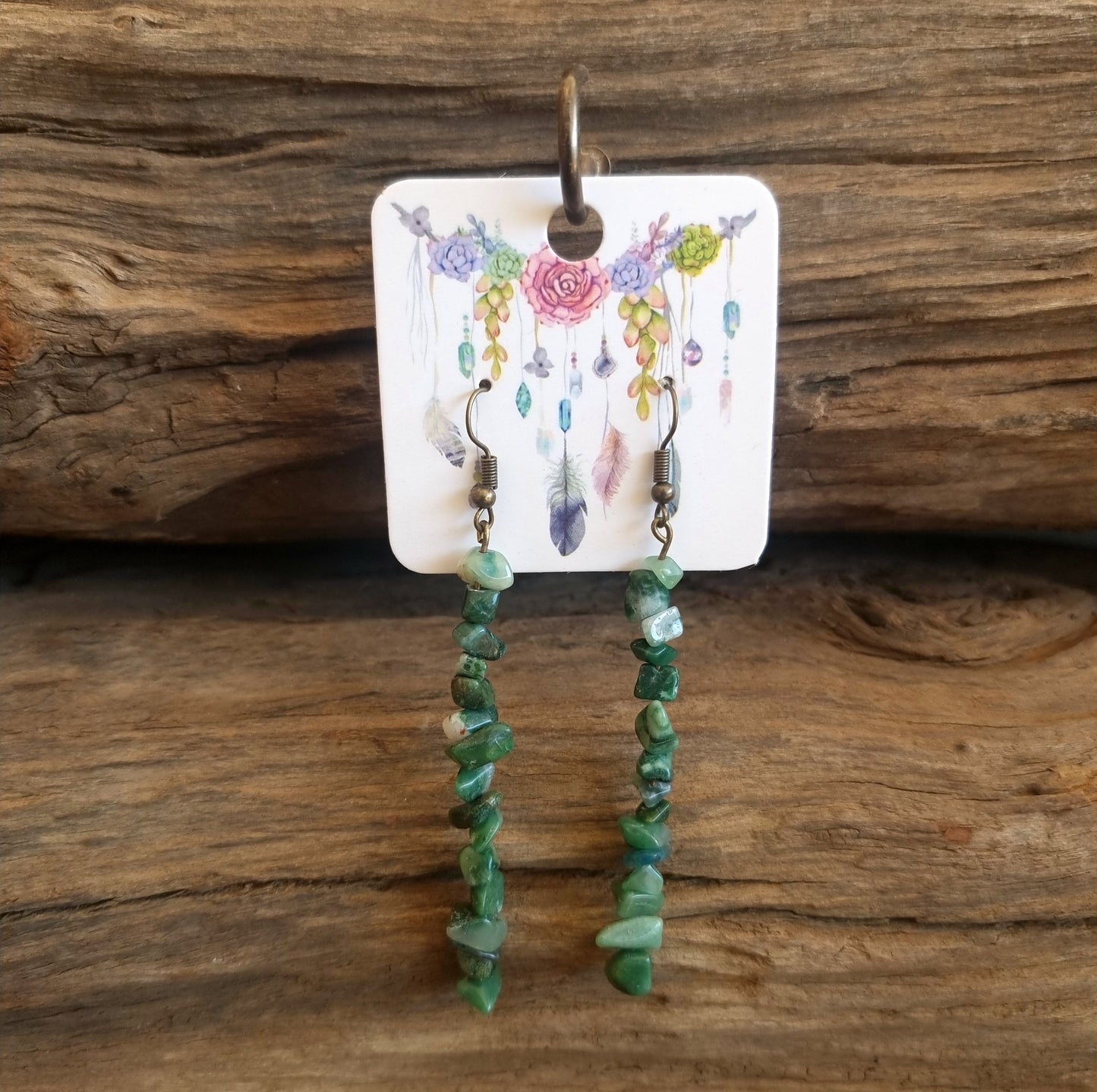 GREEN JADE CHIPPED EARRINGS 7cm - ABUNDANCE