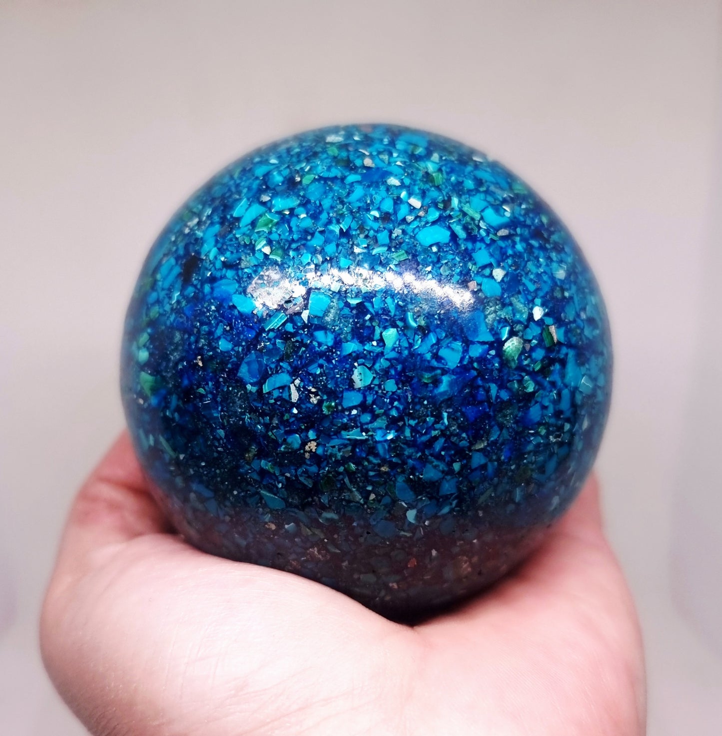 CHRYSOCOLLA,AZURITE & MALACHITE CONGLOMERATE SPHERE 7 cm (665 g)