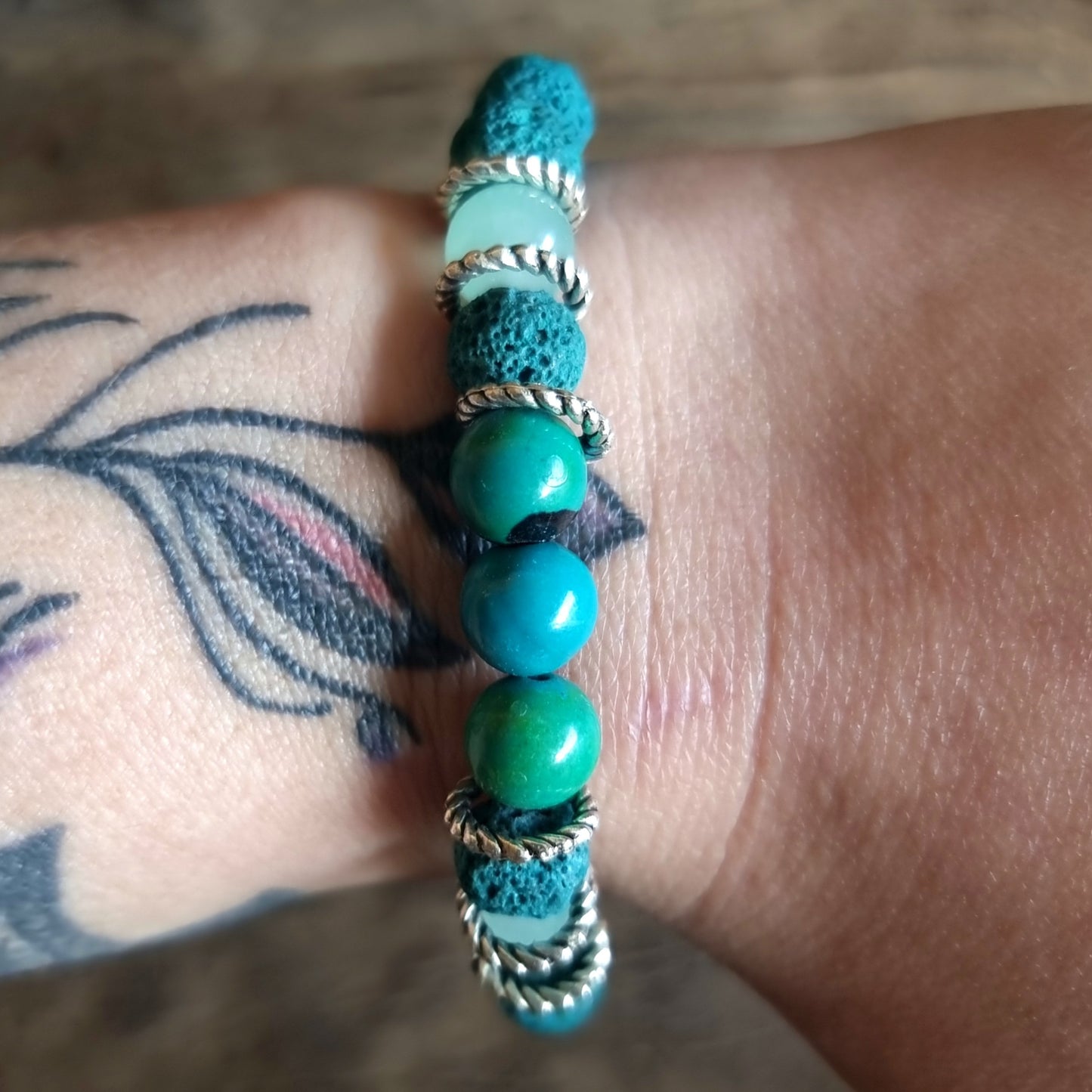 LAVA STONE, CHRYSOCOLLA & GREEN AVENTURINE DIFFUSER BRACELET