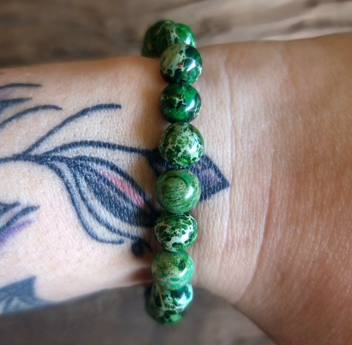 GREEN IMPERIAL PINE JASPER ENERGY BRACELET 8 mm - SPIRITUAL GROWTH