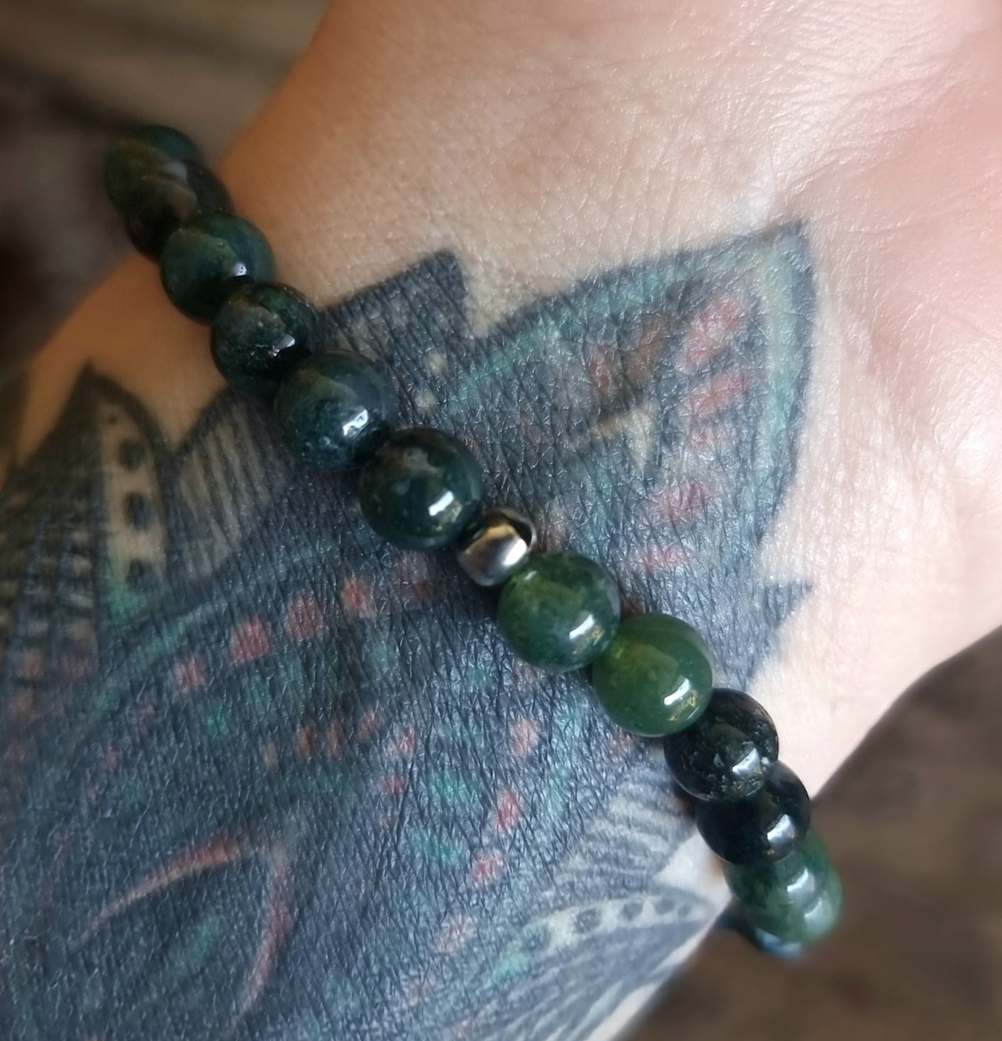 GREEN MOSS AGATE ENERGY BRACELET 6 mm - ABUNDANCE