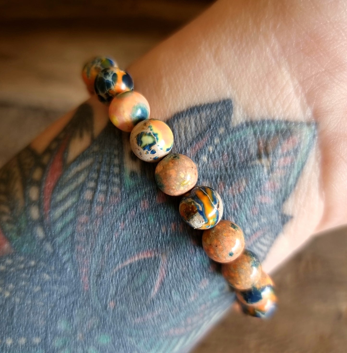BLUE & ORANGE IMPERIAL PINE JASPER ENERGY BRACELET 8 mm - SPIRITUAL GROWTH