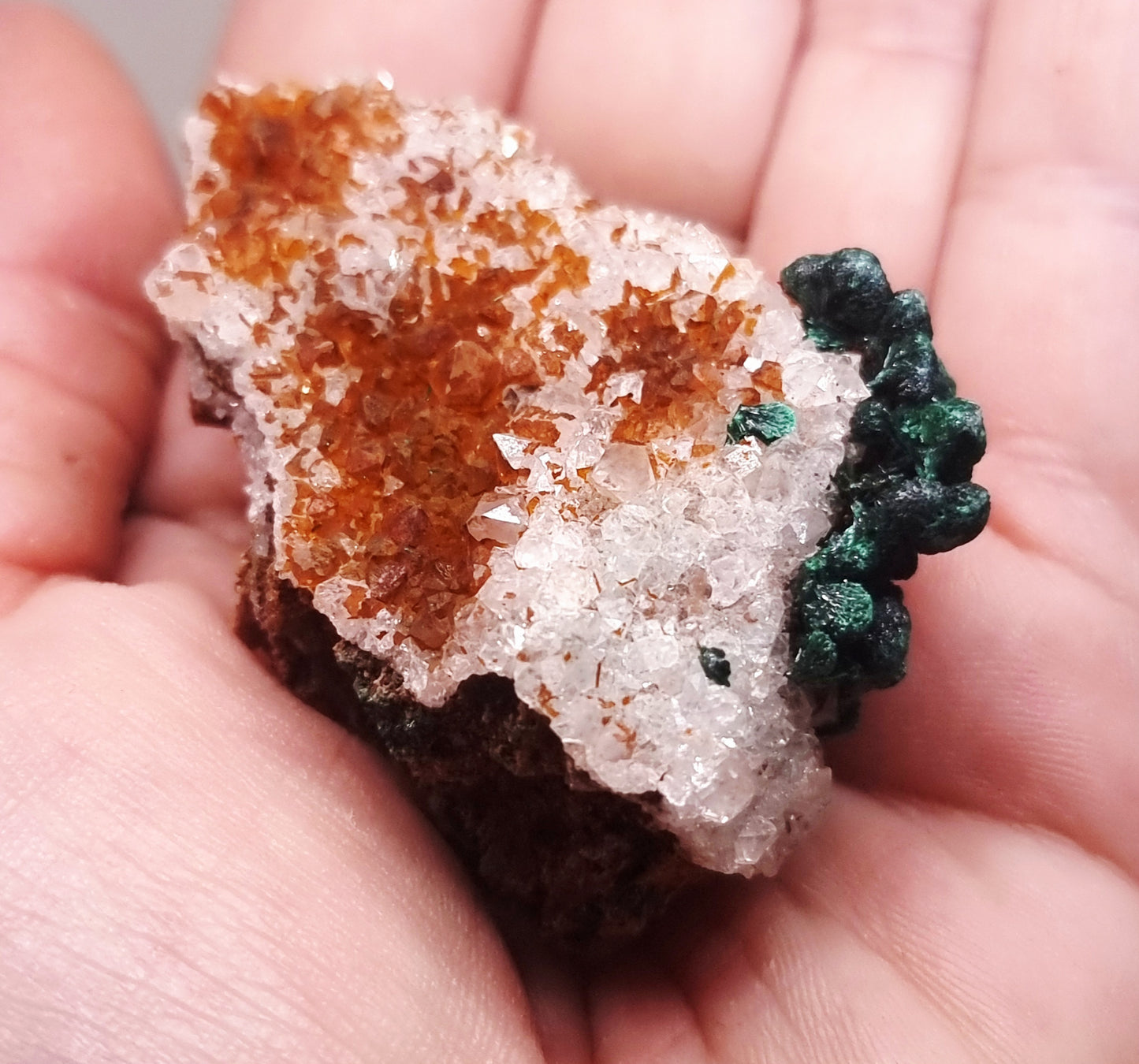 RARE BALL MALACHITE ON DRUZY QUARTZ 32 g