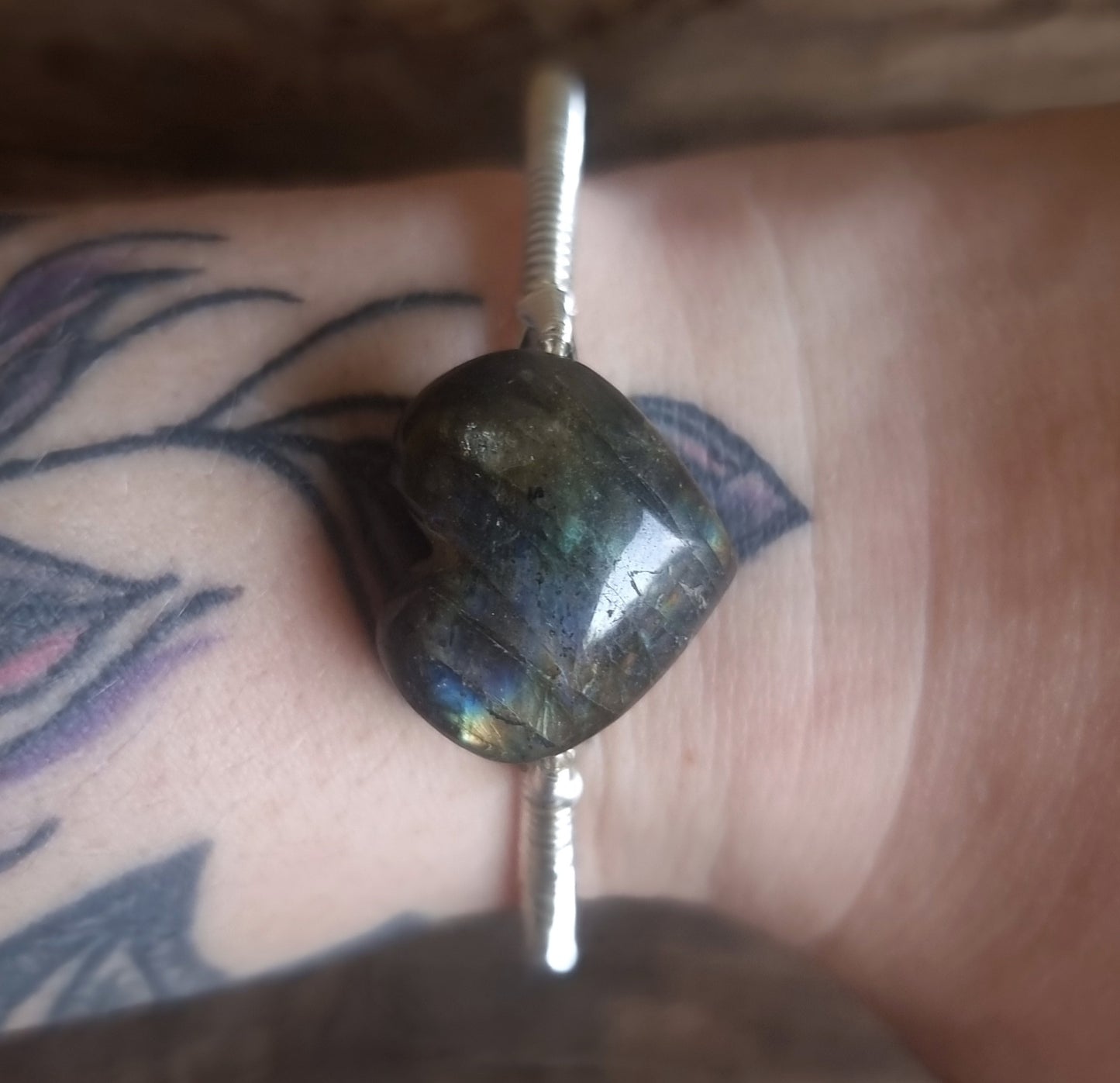 LABRADORITE WIRE WRAPPED ENERGY BANGLE - CREATIVITY