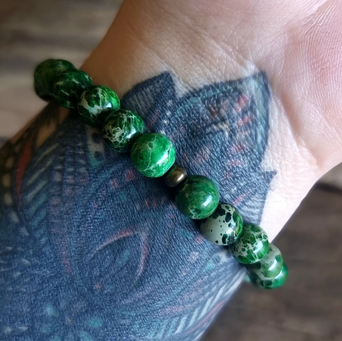 GREEN IMPERIAL PINE JASPER ENERGY BRACELET 8 mm - SPIRITUAL GROWTH