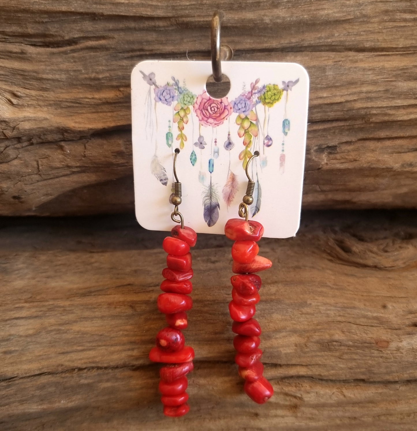 RED CORAL CHIPPED EARRINGS 7cm - VITALITY