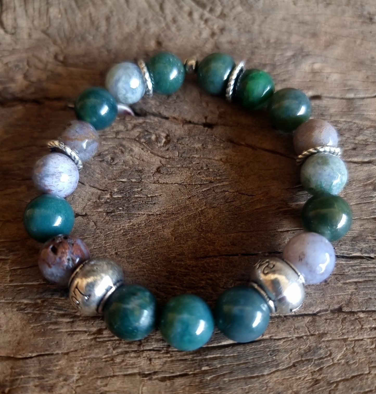 GREEN MOSS AGATE & GREEN AGATE FACETED BRACELET 10 mm - ABUNDANCE