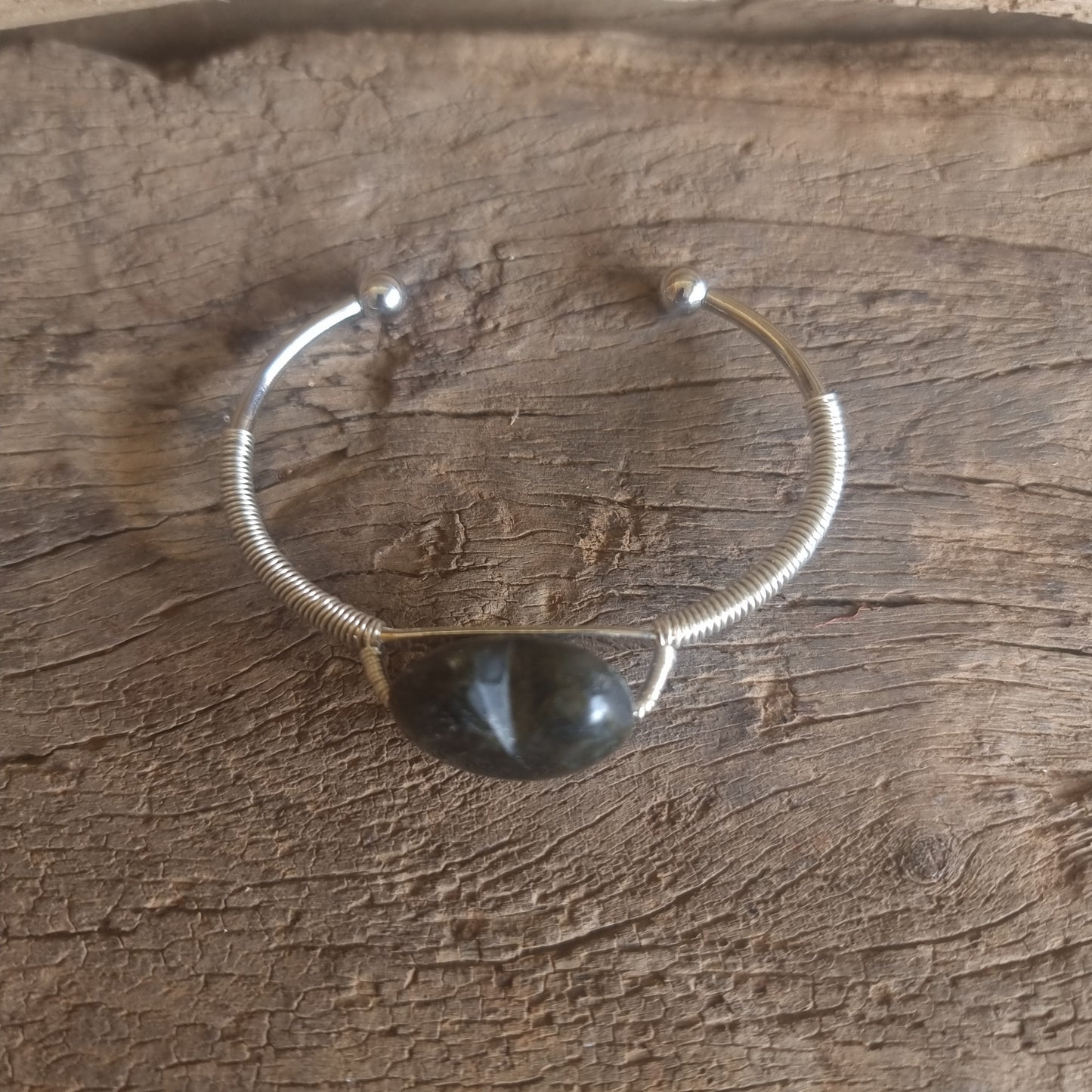 LABRADORITE WIRE WRAPPED ENERGY BANGLE - CREATIVITY