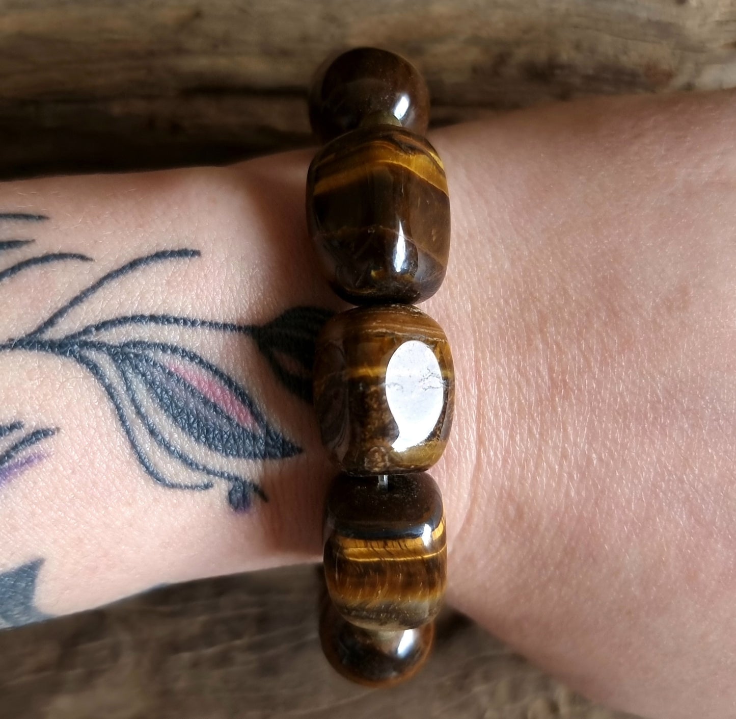 TIGER EYE ENERGY NUGGET BRACELET 12 mm - PROTECTION & COURAGE