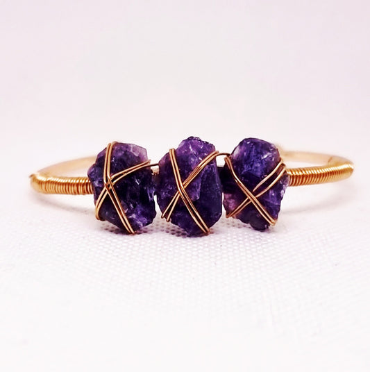 AMETHYST ROUGH GOLD PLATED BANGLE - INTUITION