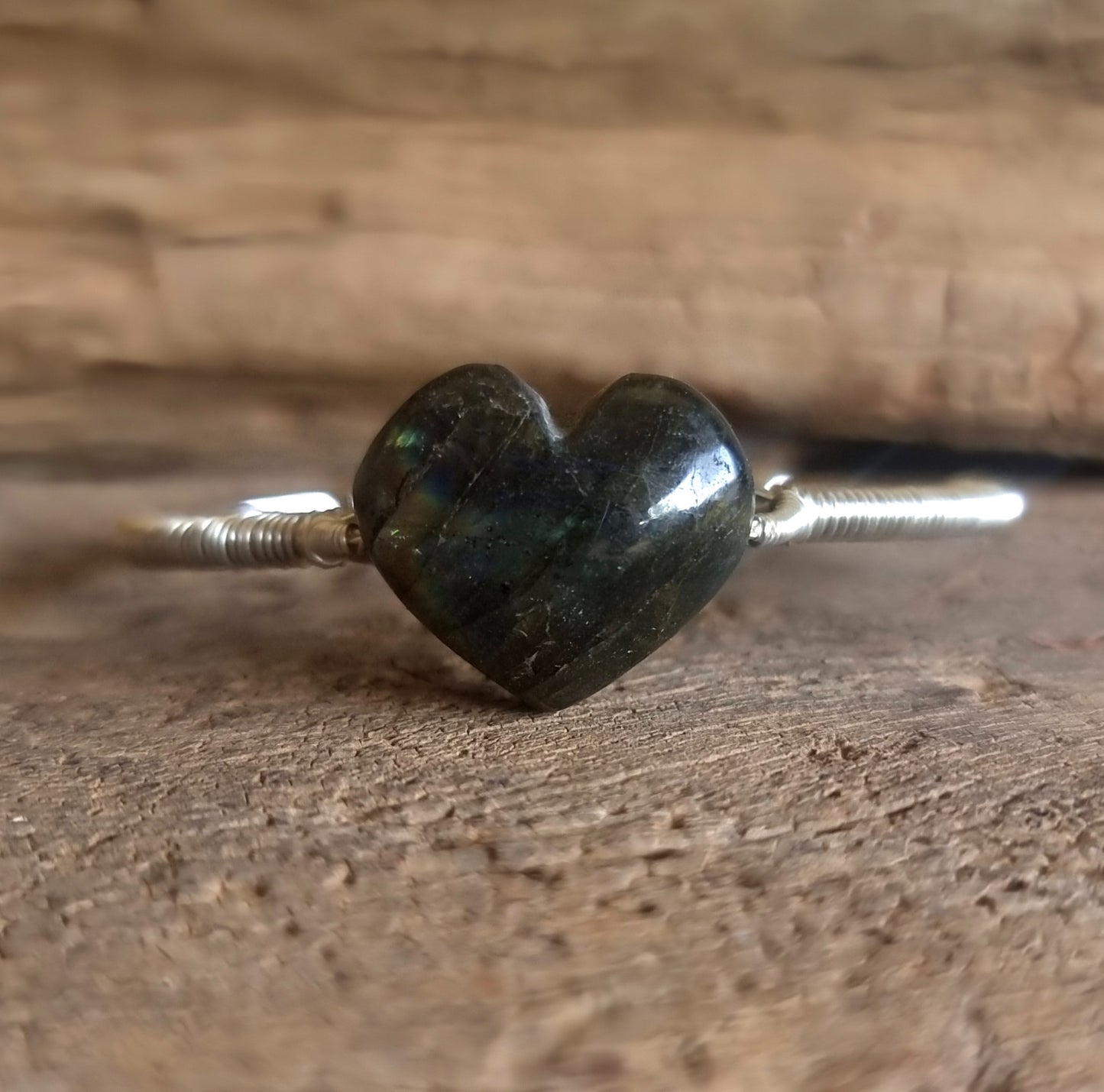 LABRADORITE WIRE WRAPPED ENERGY BANGLE - CREATIVITY