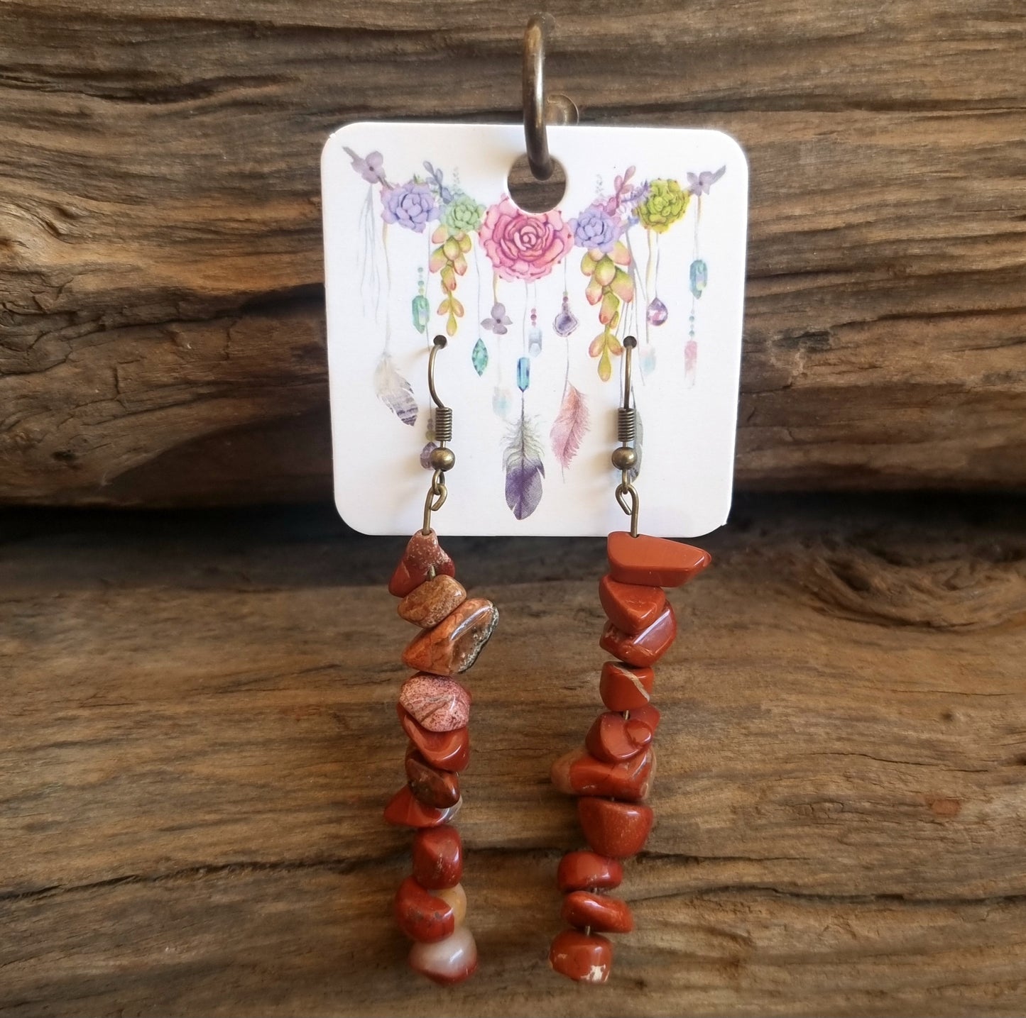 RED JASPER CHIPPED EARRINGS 7 cm - GROUNDING