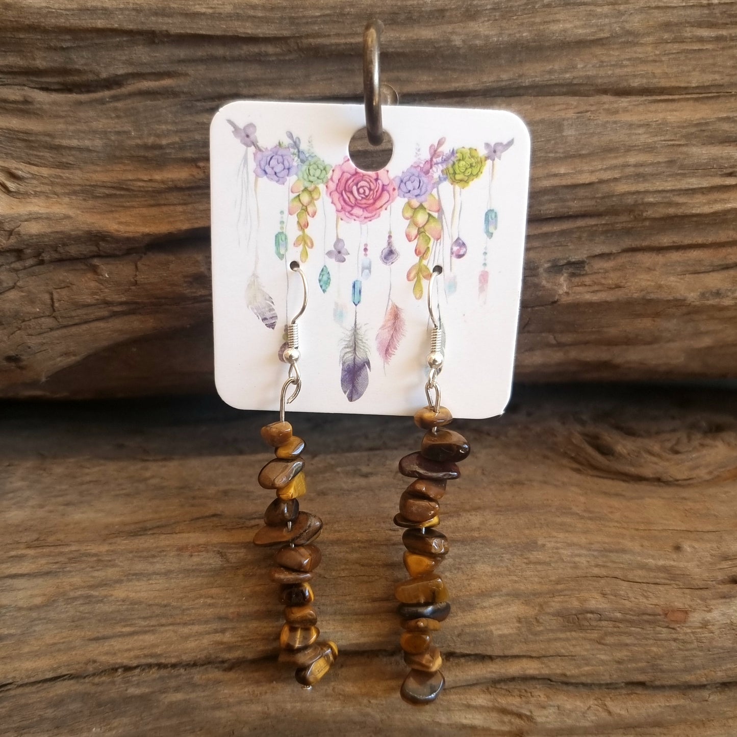 TIGER EYE CHIPPED EARRINGS 7cm - COURAGE