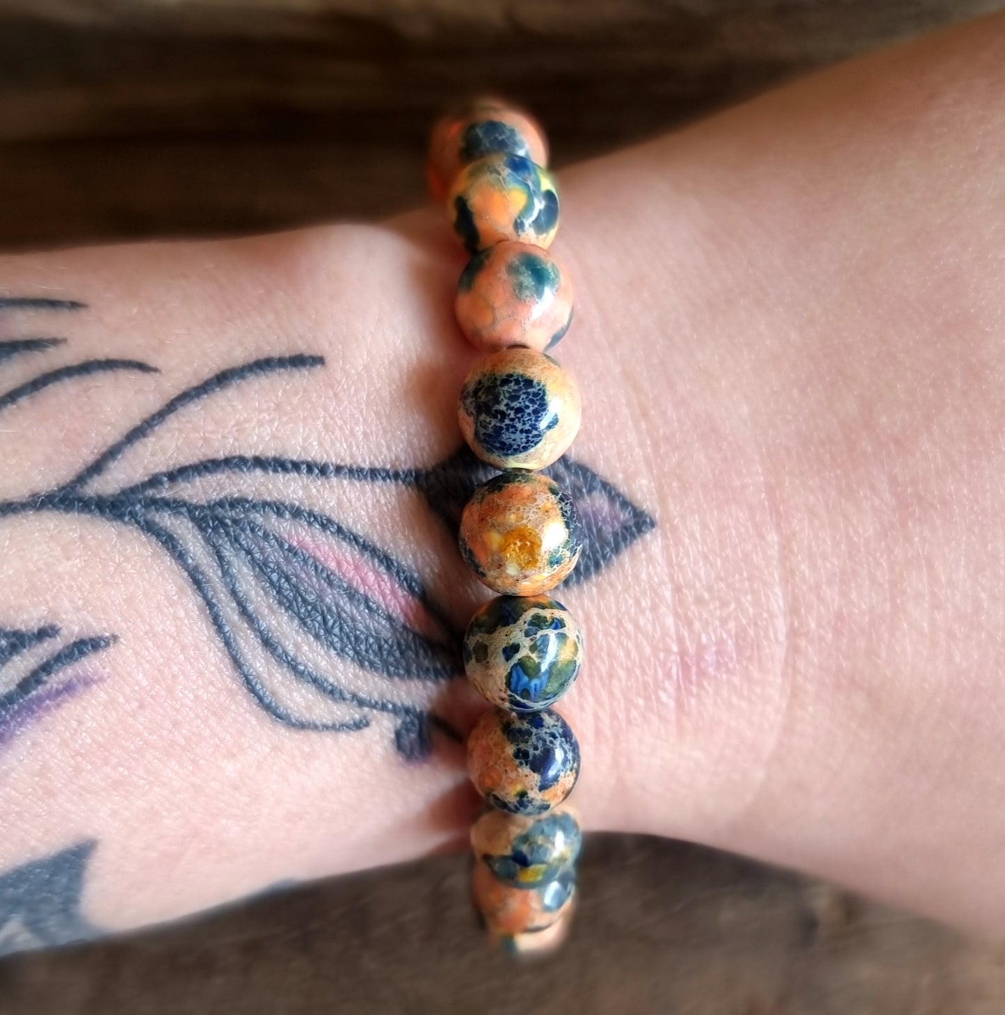 BLUE & ORANGE IMPERIAL PINE JASPER ENERGY BRACELET 8 mm - SPIRITUAL GROWTH