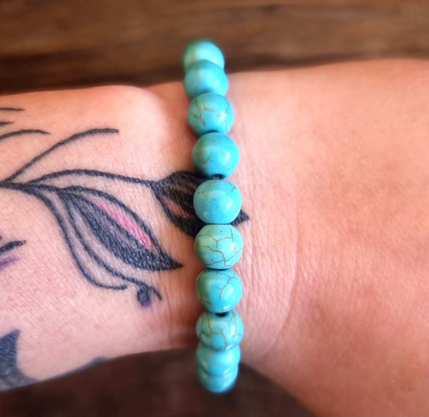 TURQUOISE HOWLITE ENERGY BRACELET 8 mm - GOOD FORTUNE