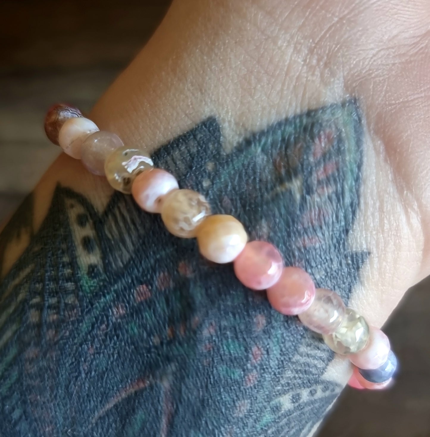 PINK AGATE DRAGON VEIN BRACELET 6 mm - GODDESS ENERGY