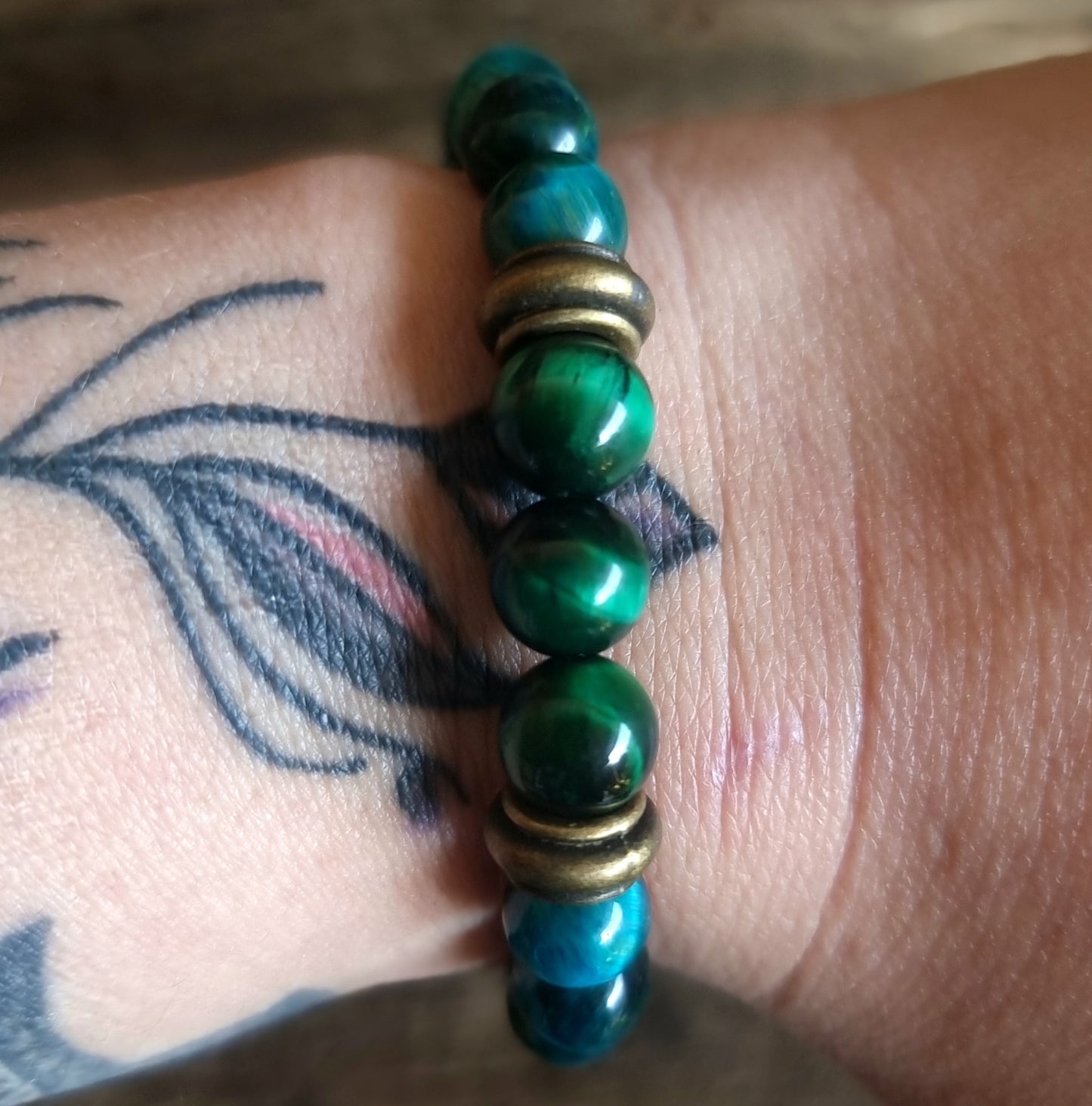 BLUE & GREEN TIGERS EYE ENERGY BRACELET 8 mm - PROSPERITY & PROTECTION