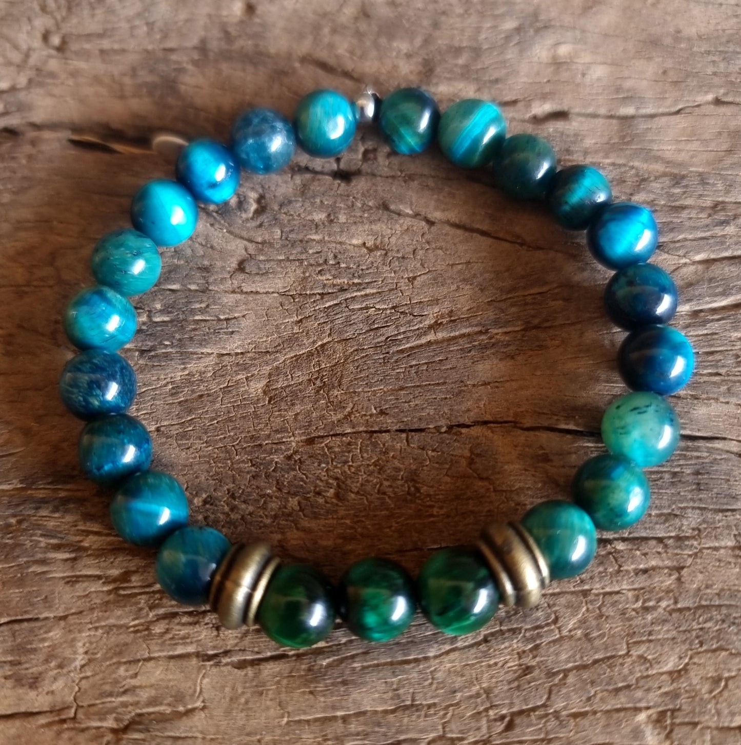 BLUE & GREEN TIGERS EYE ENERGY BRACELET 8 mm - PROSPERITY & PROTECTION