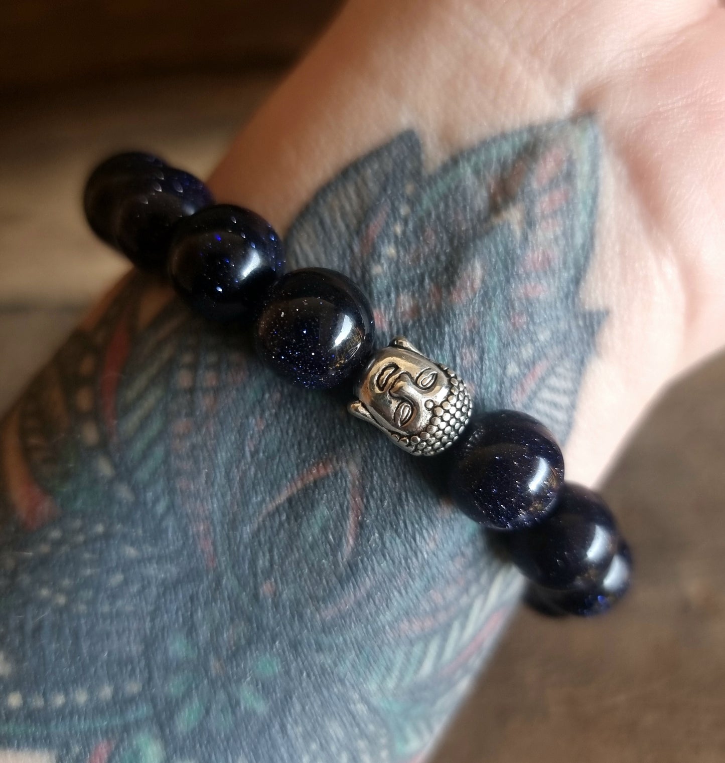 BLUE SANDSTONE BUDDHA ENERGY BRACELET 10 mm - AMBITION