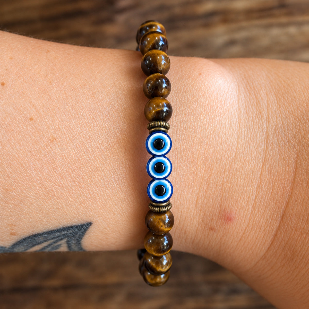TIGER EYE EVIL EYE BRACELET 8 mm