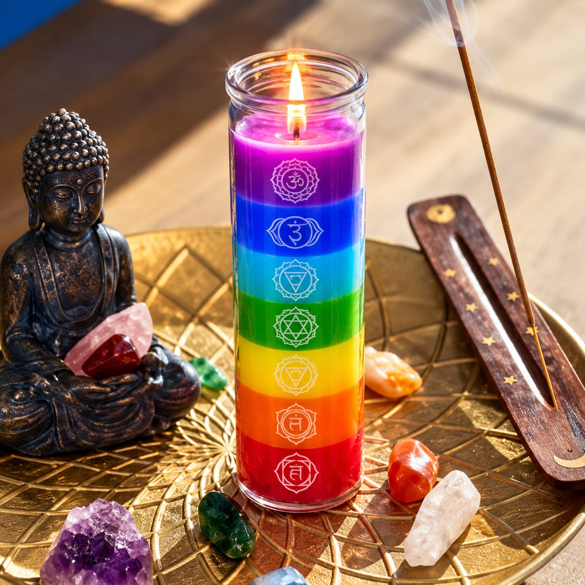 GLASS CHAKRA BALANCING CANDLE 21 x 6 cm