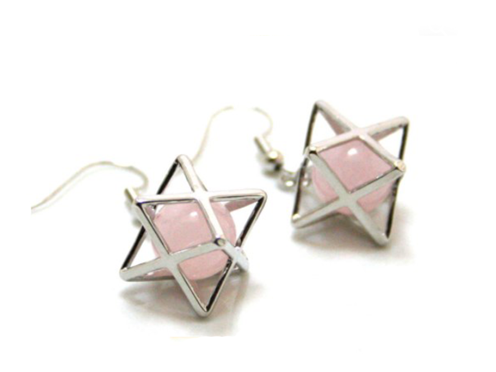 ROSE QUARTZ MERKABA EARRINGS - LOVE