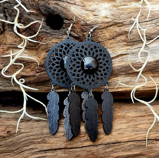 DREAMCATCHER BLACK WOODEN EARRINGS
