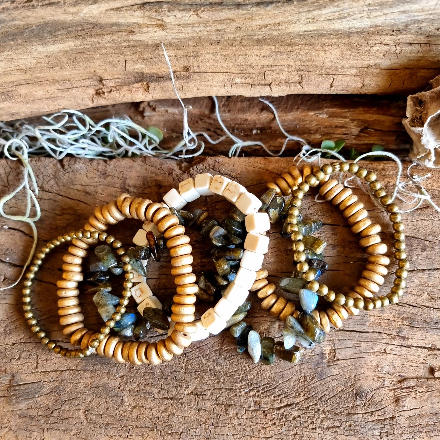 LABRADORITE & HOWLITE BRACELET STACK - CREATIVITY