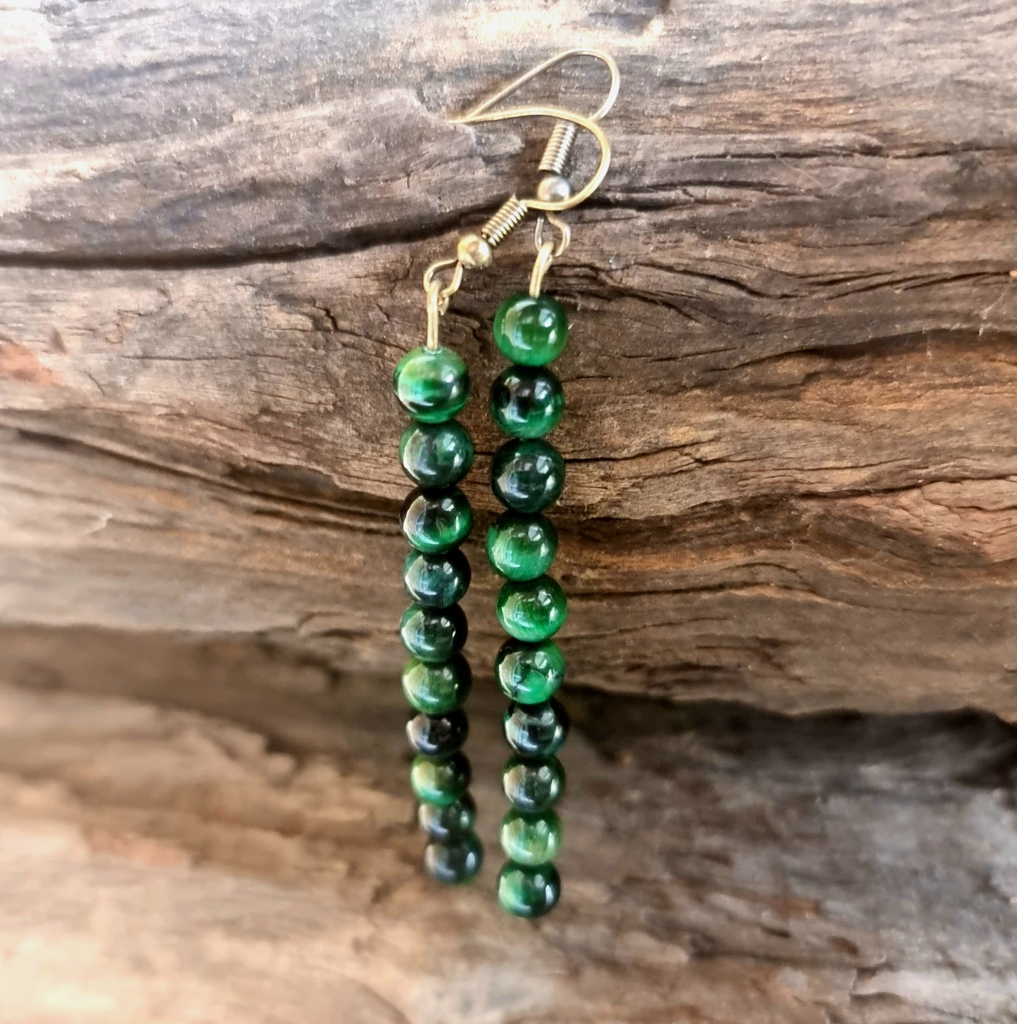 GREEN TIGER EYE EARRINGS 7cm - PROTECTION
