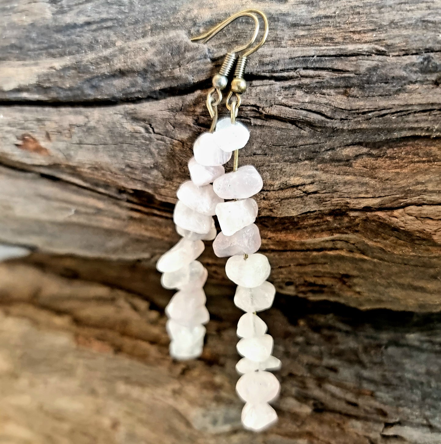 ROSE QUARTZ CHIPPED EARRINGS 7cm - UNIVERSAL LOVE