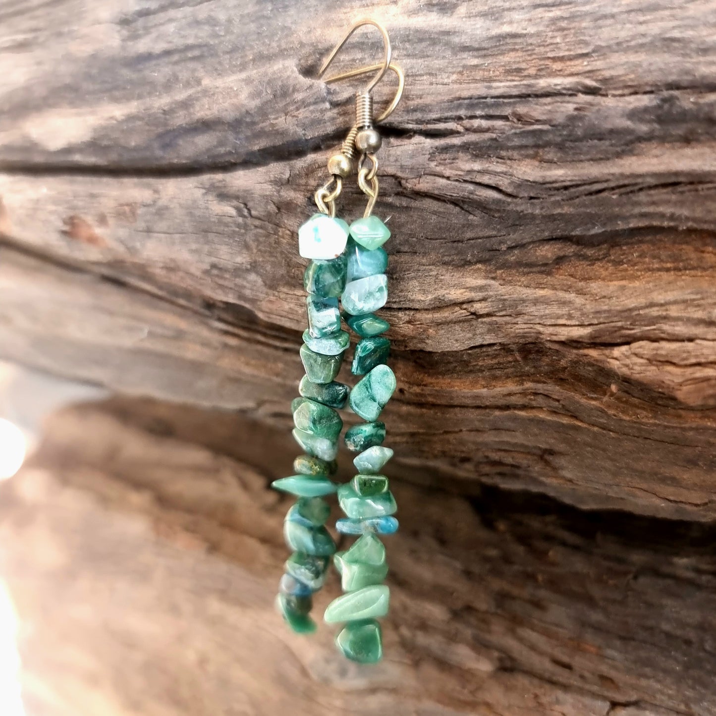 GREEN JADE CHIPPED EARRINGS 7cm - ABUNDANCE