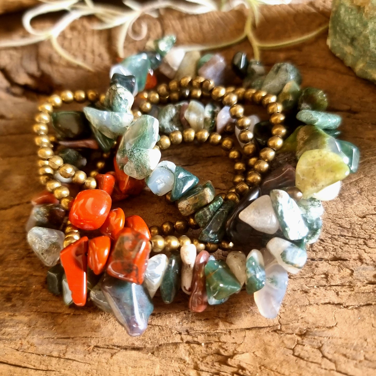 INDIAN AGATE & RED JASPER BRACELET SET - CREATIVITY & PASSION
