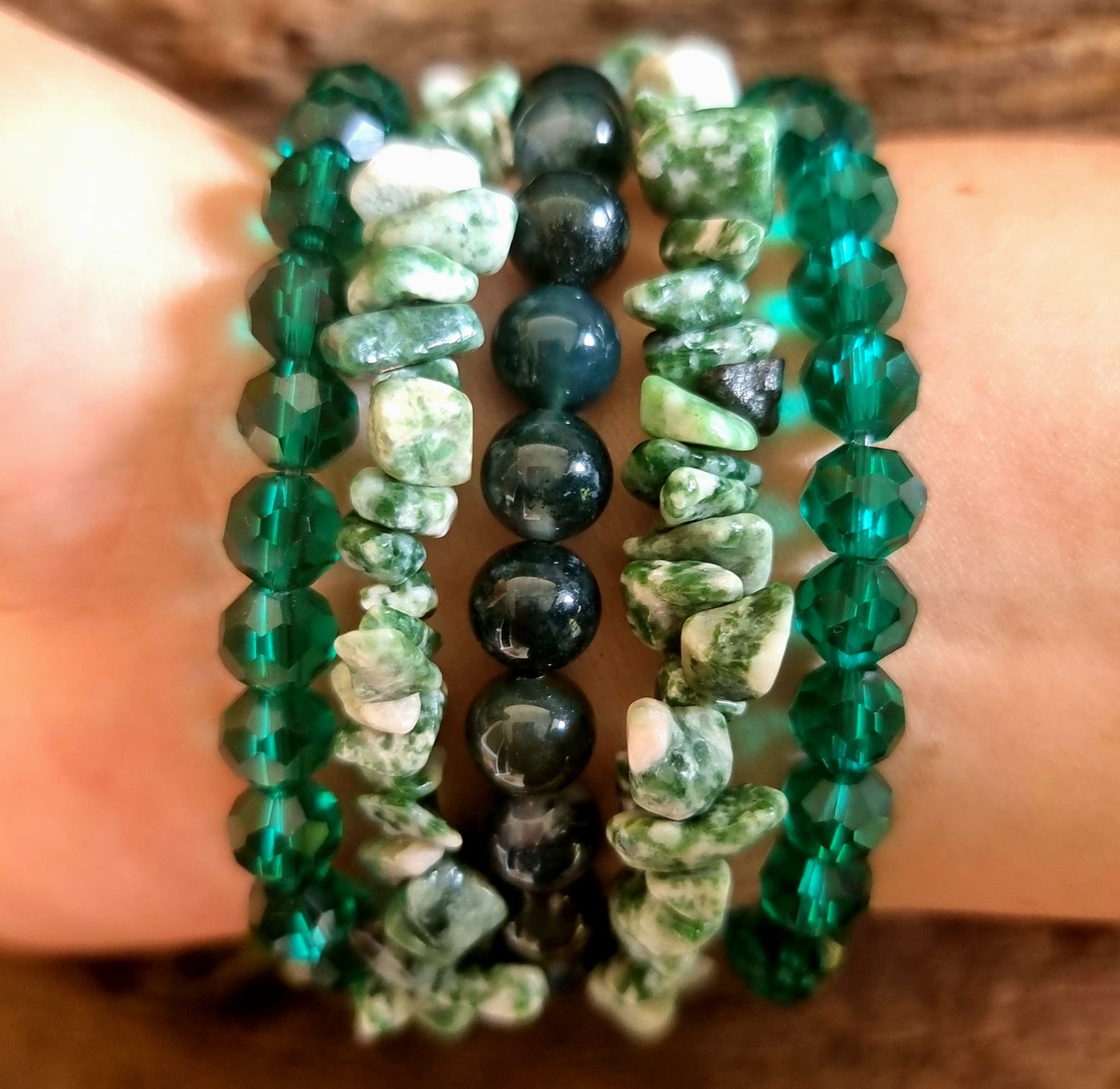 GREEN SPOT STONE & MOSS AGATE BRACELET SET - ABUNDANCE & RENEWAL