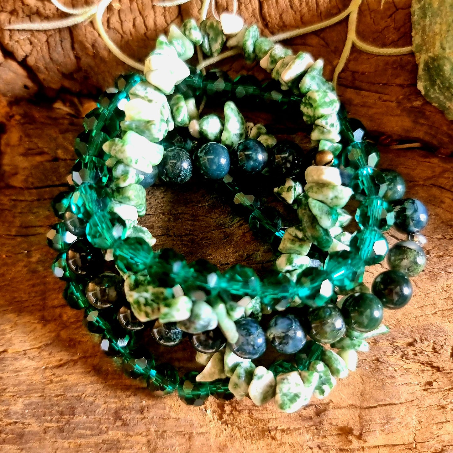 GREEN SPOT STONE & MOSS AGATE BRACELET SET - ABUNDANCE & RENEWAL