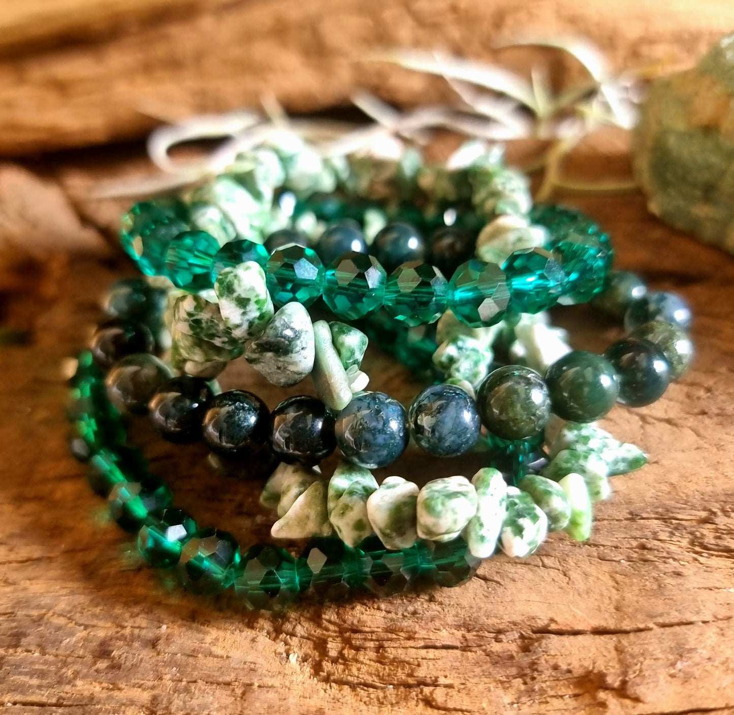 GREEN SPOT STONE & MOSS AGATE BRACELET SET - ABUNDANCE & RENEWAL