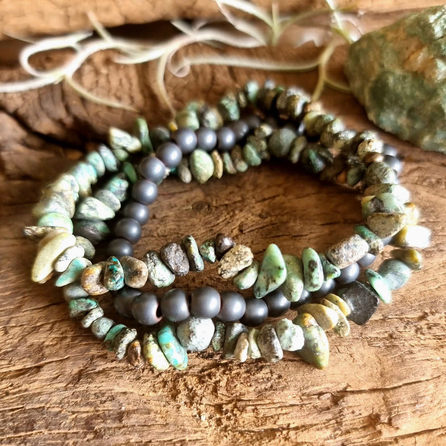 HEMATITE & TURQUISE JASPER BRACELET SET - PROTECTION & VISION