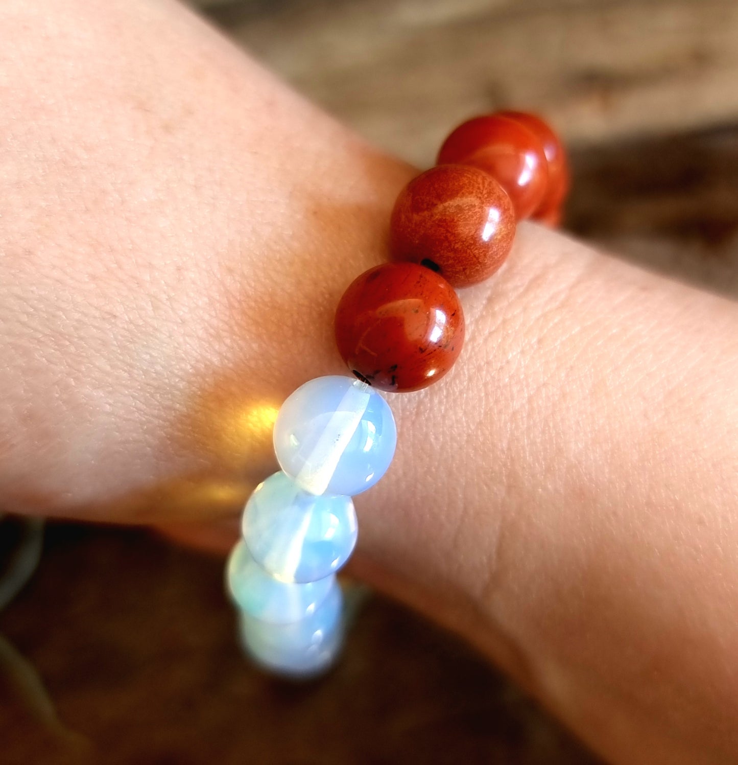 RED JASPER & OPALITE DUO ENERGY BRACELET 10 mm - GROUNDING, PROTECTION & INTUITION