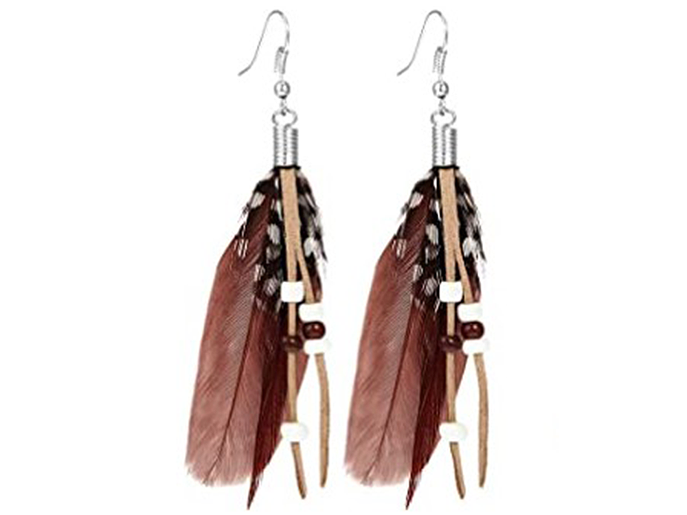 BOHEMIAN BROWN FEATHERED EARRINGS