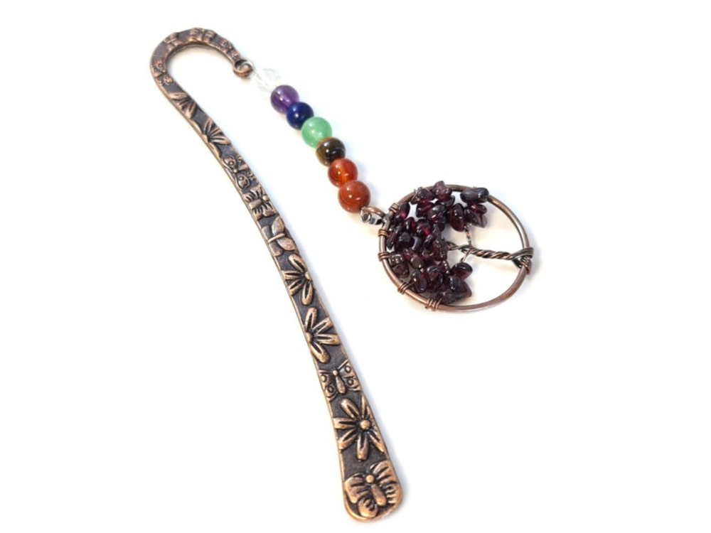 RED GARNET TREE OF LIFE BOOKMARK - 7 CHAKRAS