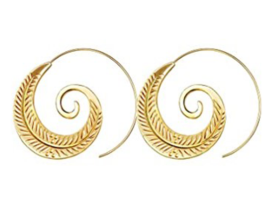 GOLD PLATED FEATHER SPIRAL EARRINGS