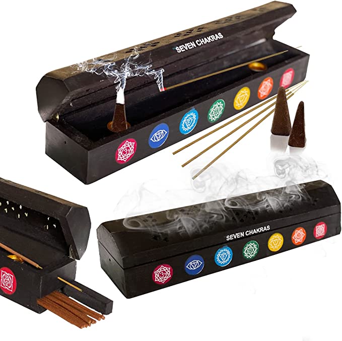 CHAKRA BLACK WOODEN INCENSE BOX